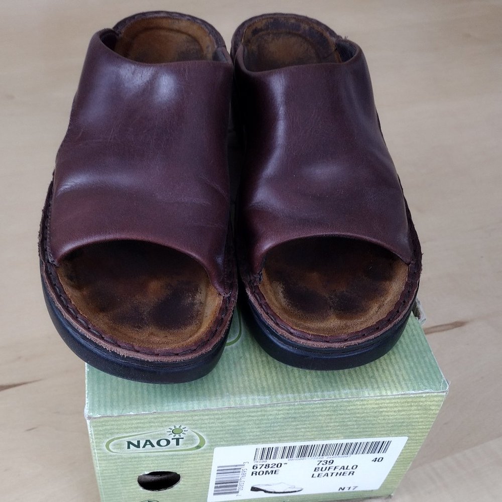 Naot Buffalo Leather Rome Slide On Sandals